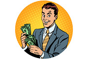 businessman counts money pop art avatar character icon
