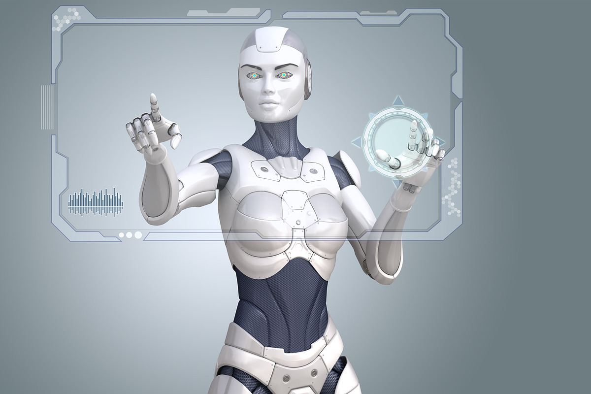 Robot working with Sci-Fi interface in Illustrations - product preview 8