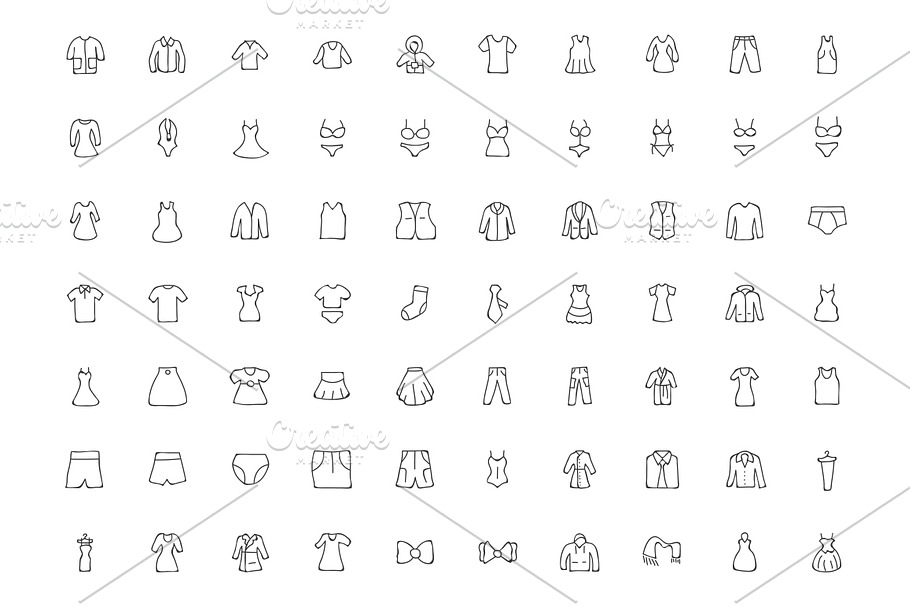 100 Cloth Hand Drawn Doodle Icons | Custom-Designed Icons ~ Creative Market