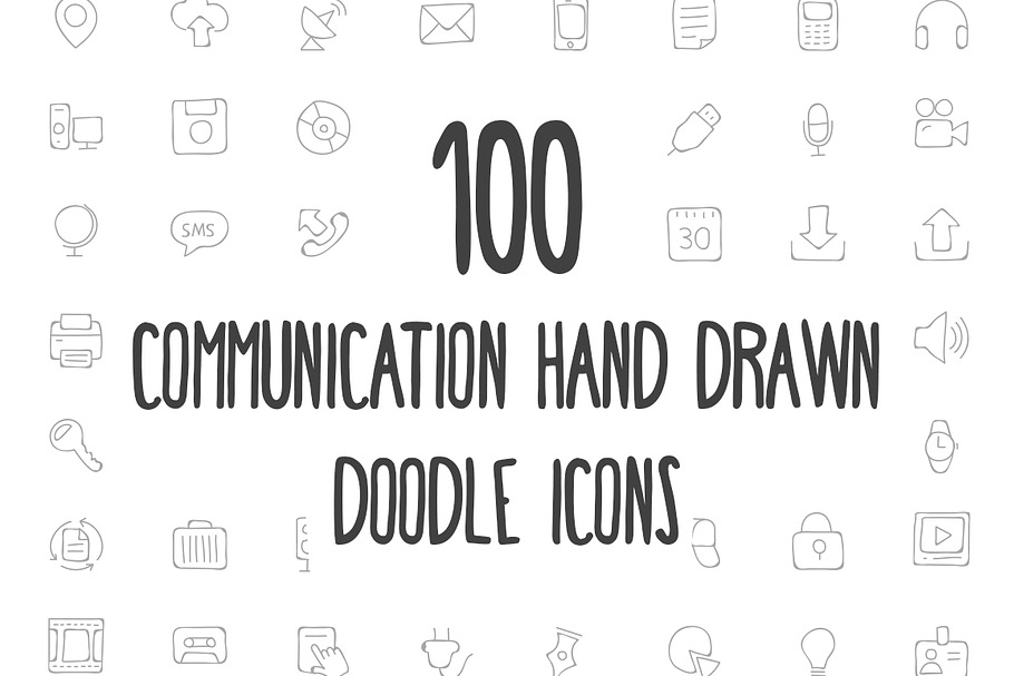 100 Communication Hand Drawn Icons
