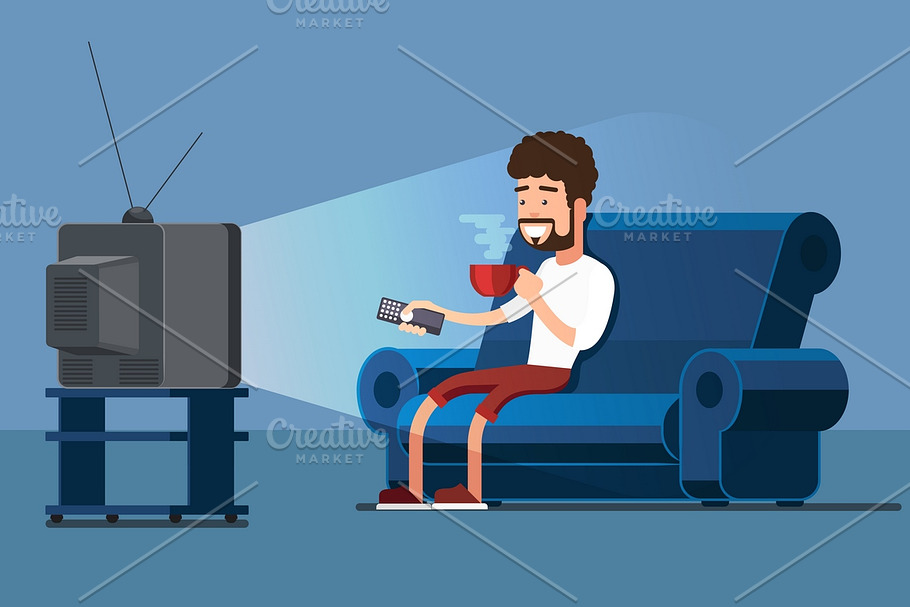 Man watches TV on sofa in Illustrations - product preview 8
