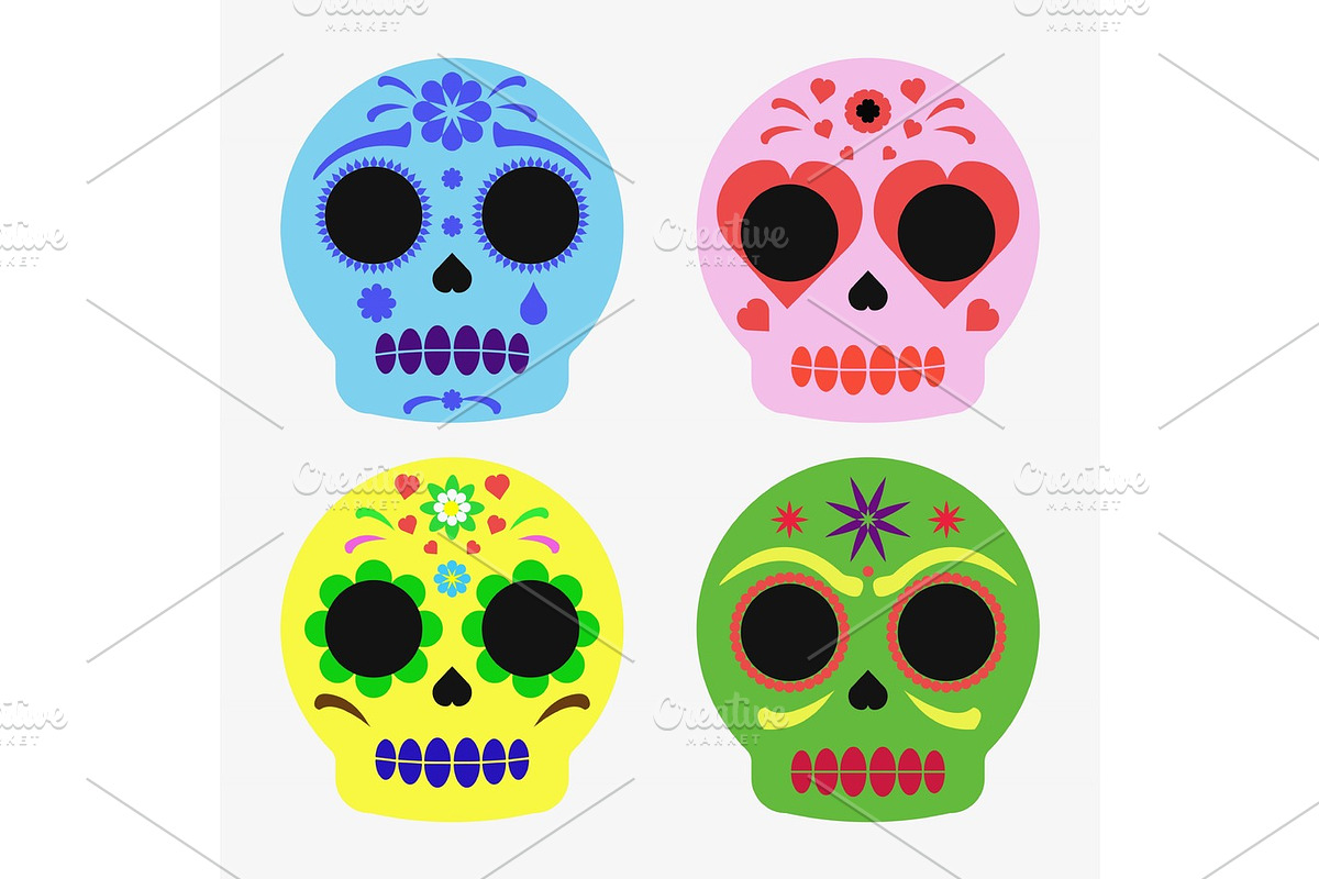 Mexican sugar skull set, day of the dead poster in Illustrations - product preview 8