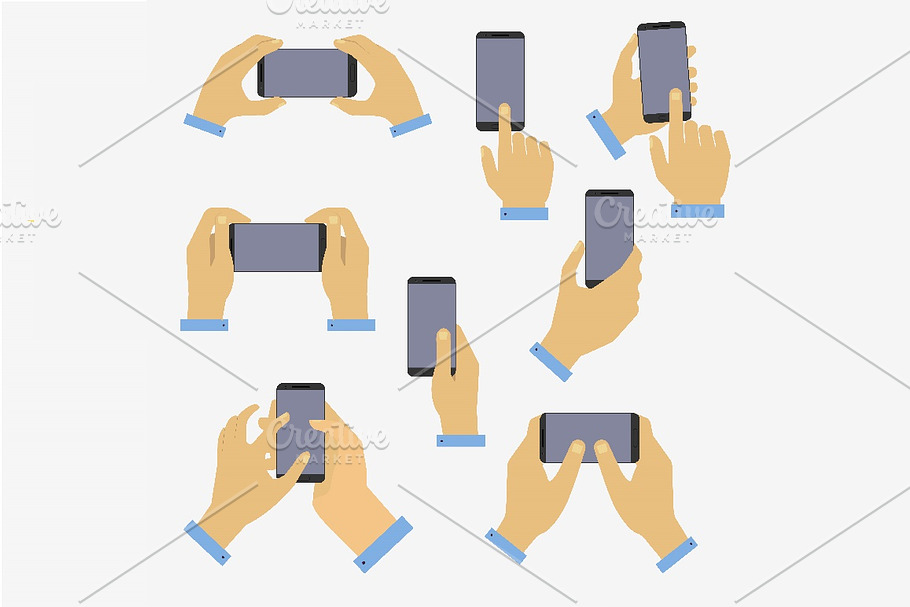 Set of hands holding smart phone in Illustrations - product preview 8