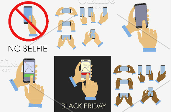 Set of hands holding smart phone in Illustrations - product preview 2
