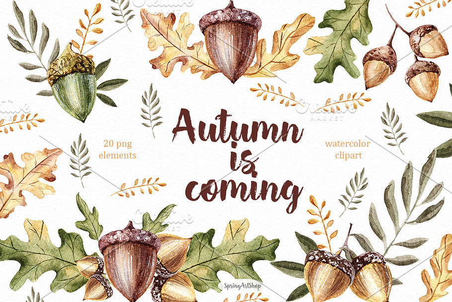 Autumn is coming! Watercolor set in Illustrations - product preview 8