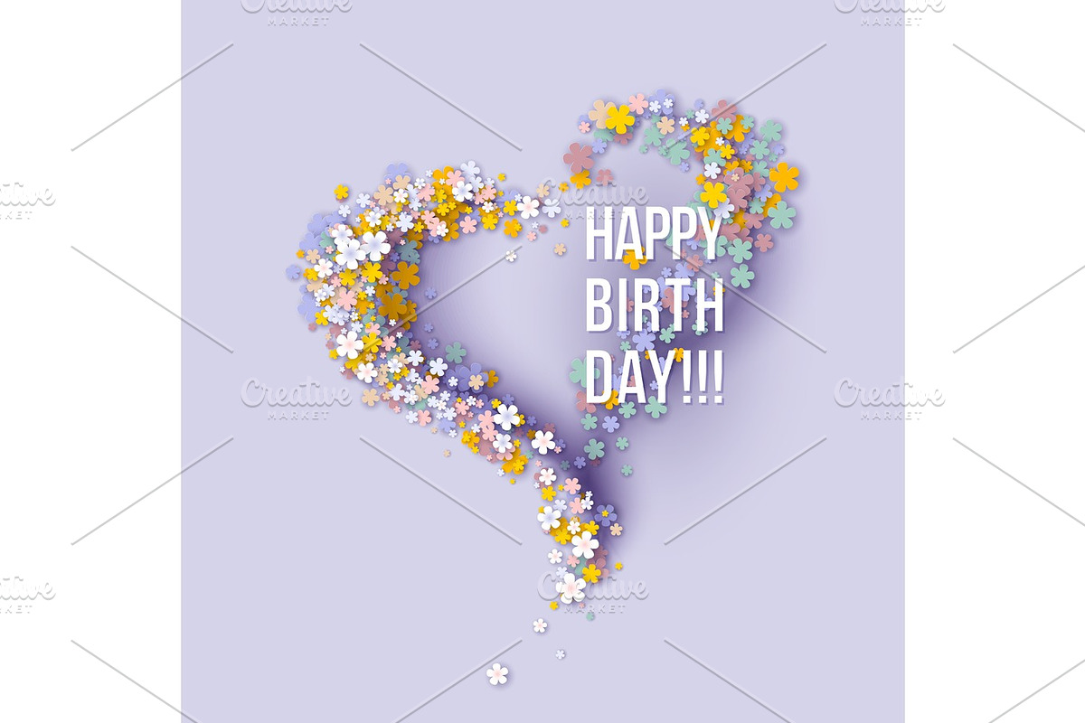 Happy birthday poster frame flowers heart shaped in Illustrations - product preview 8