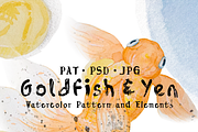 Goldfish and Yen Watercolor Pattern 