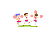 cheerleader dancing in uniform with pom poms, teenager girl school team concept, elementary and high school sport activity vector illustration