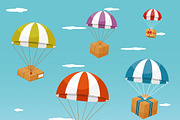 Delivery. Gift Boxes on Parachute