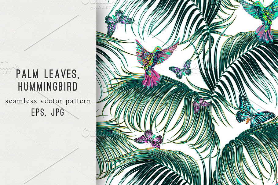 Palm leaves,exotic birds pattern in Patterns - product preview 8
