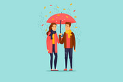 Autumn couple with an umbrella 
