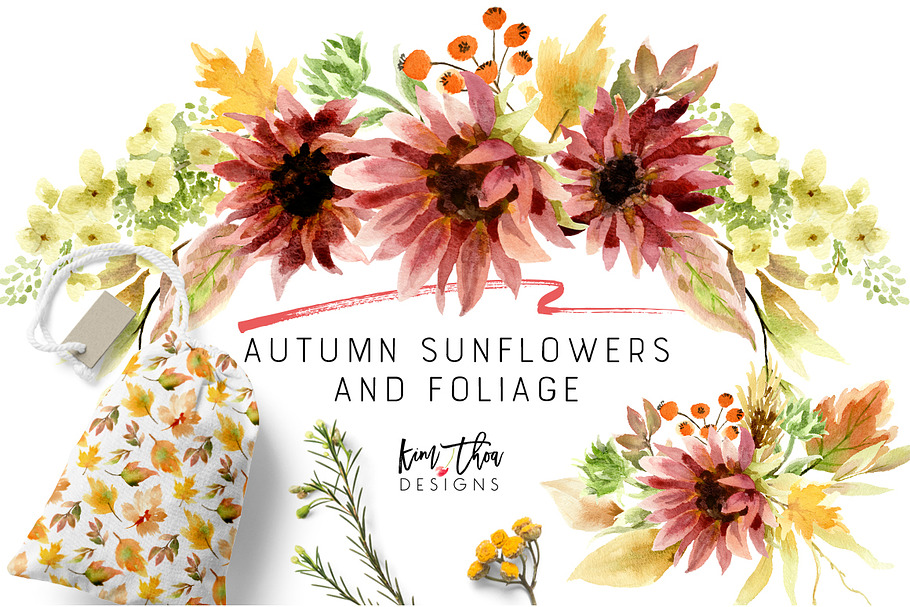 Autumn Sunflowers and Foliage