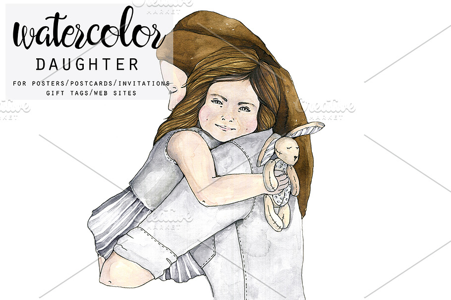 Watercolor Mother & Daughter in Illustrations - product preview 8