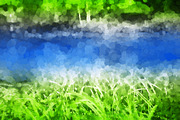 Horizontal river with grass on it's banks llustration background