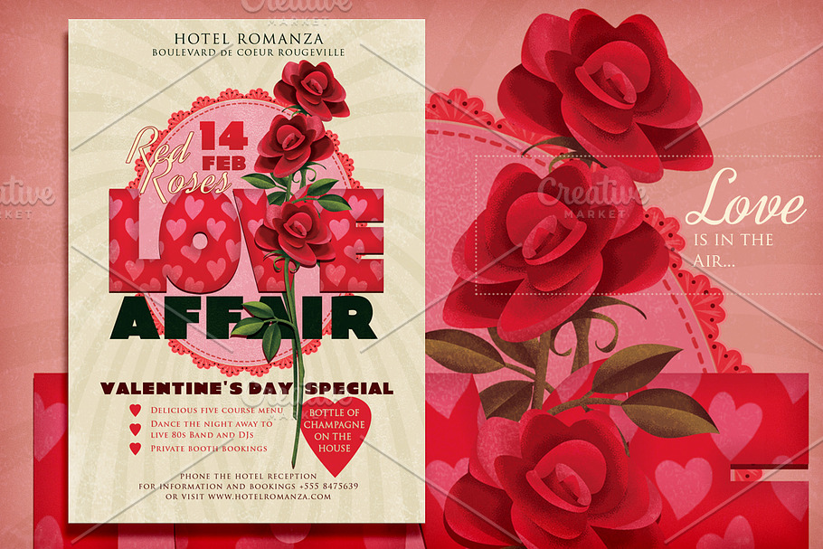 Valentine Romantic Red Roses flyer