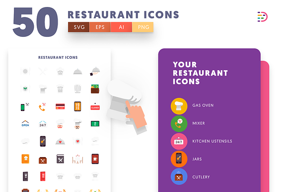 50 Restaurant Icons in Food Icons - product preview 4