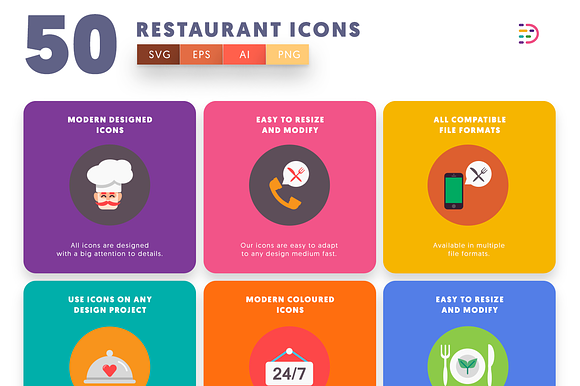 50 Restaurant Icons in Food Icons - product preview 5