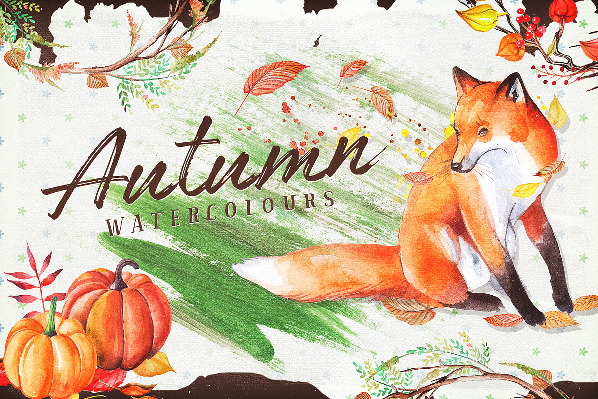 Autumn Watercolour Wreaths & Clipart in Objects - product preview 8