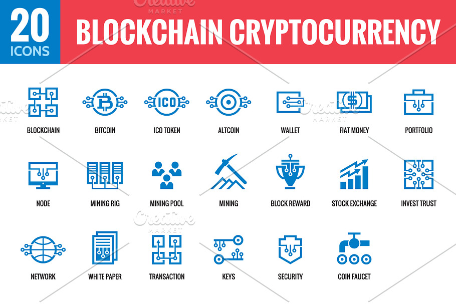 Blockchain Cryptocurrency - 20 Icons