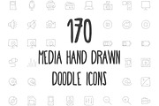 170 Media Hand Drawn Doodle Icons