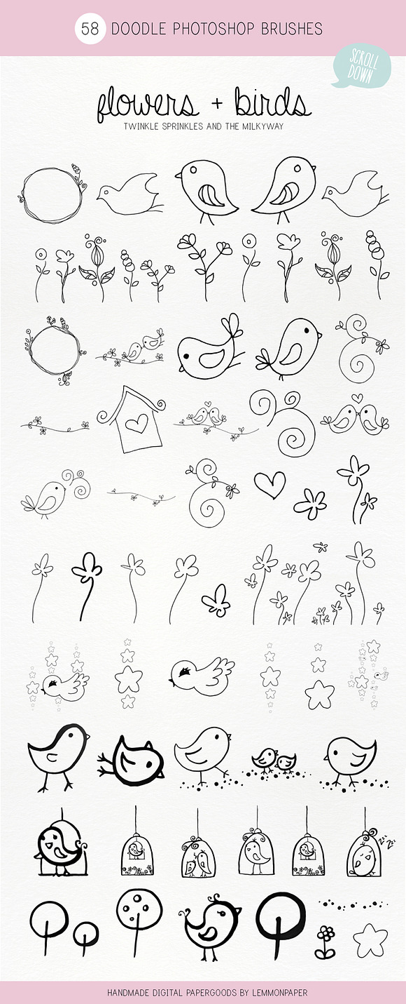 Doodle Birds photoshop brushes in Photoshop Brushes - product preview 1