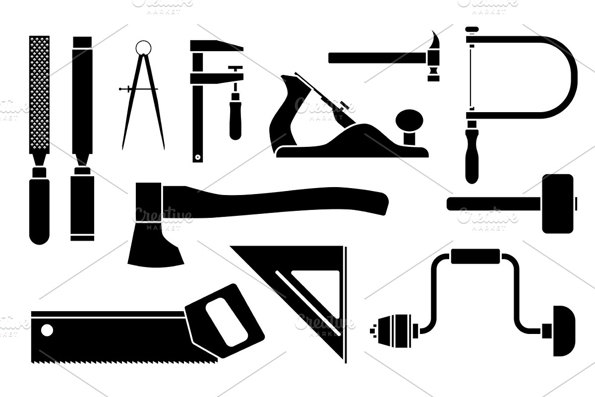 Carpentry Icons woodwork tool set. Vector illustration isolated on white background in Illustrations - product preview 8