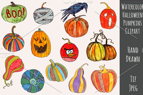 Halloween Pumpkins Watercolor