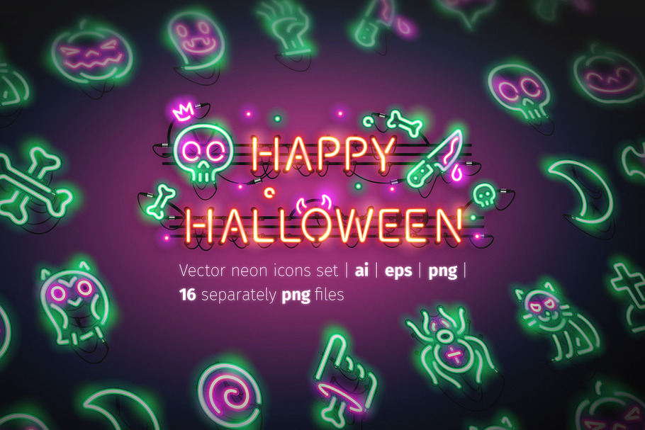 Halloween Neon Icons in Neon Icons - product preview 8