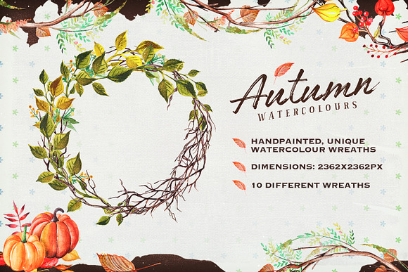 Autumn Watercolour Wreaths & Clipart in Objects - product preview 1