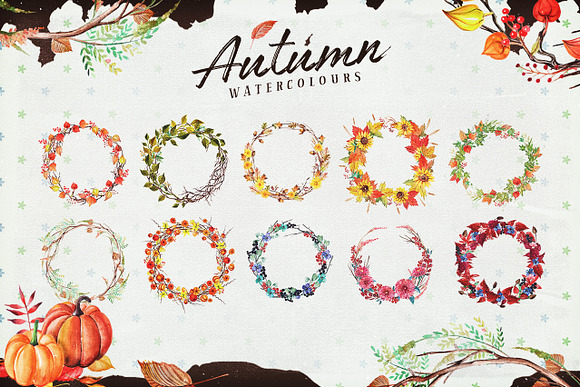 Autumn Watercolour Wreaths & Clipart in Objects - product preview 3