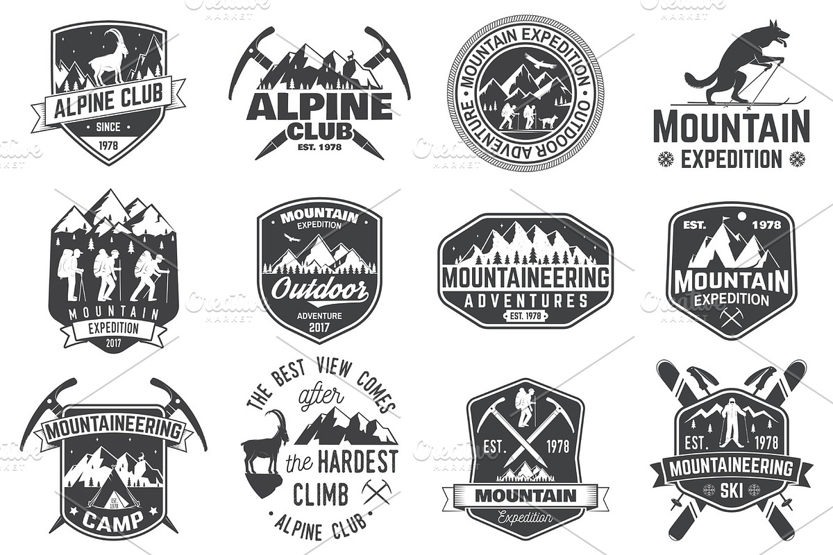 Vintage mountain expedition badges in Illustrations - product preview 8