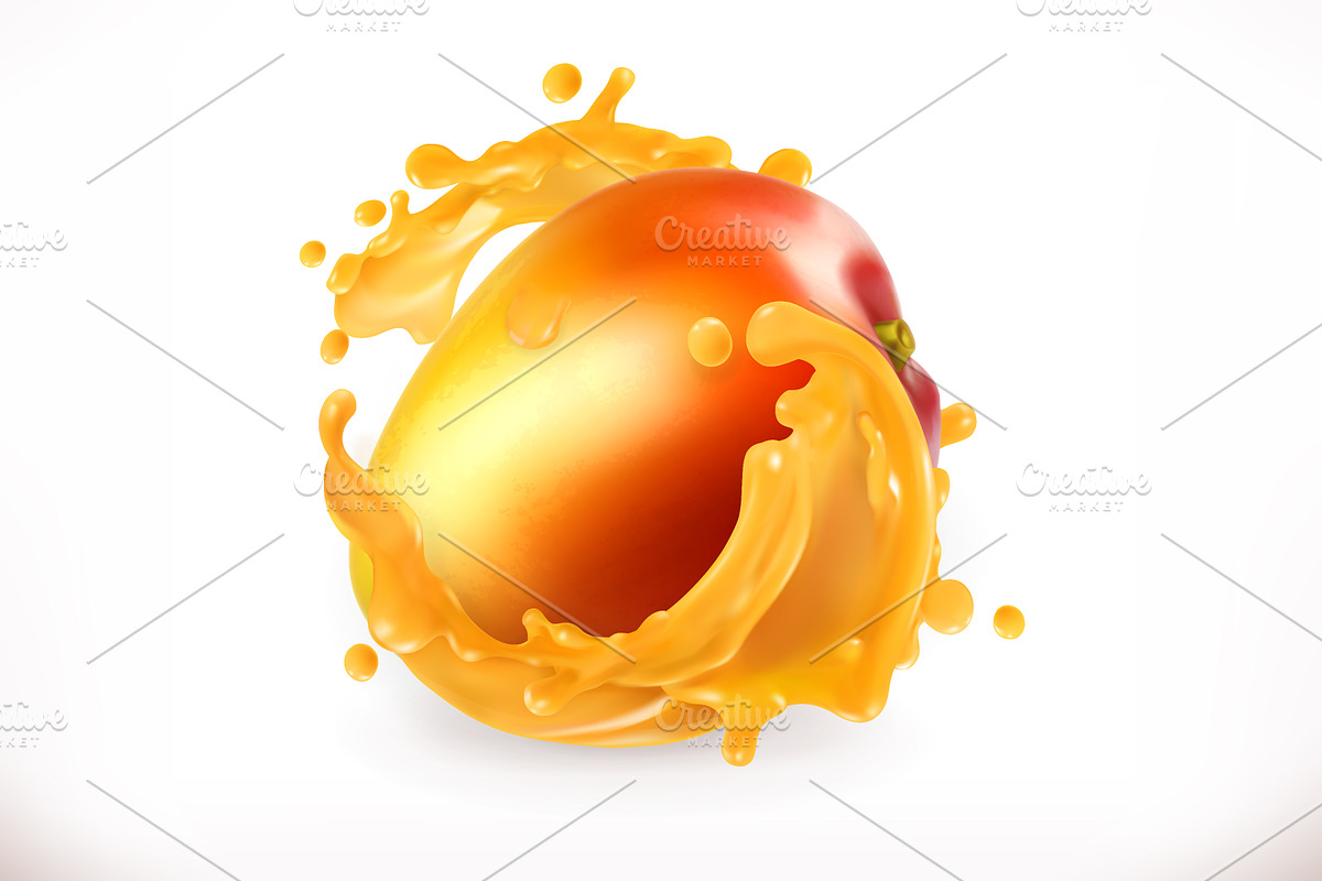 Mango juice. Fresh fruit, vector in Illustrations - product preview 8