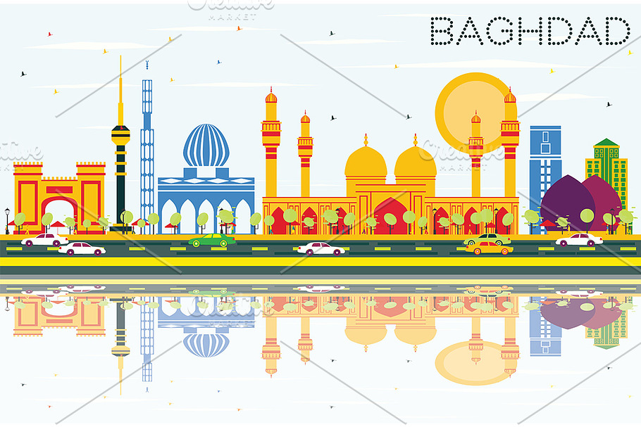 Baghdad Skyline with Color Buildings in Illustrations - product preview 8