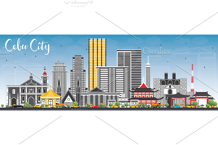 Cebu City Philippines Skyline in Illustrations - product preview 8