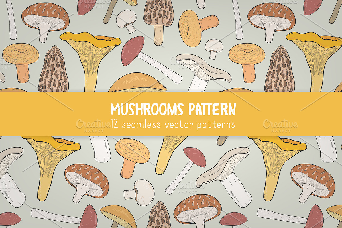 Mushrooms seamless patters in Patterns - product preview 8