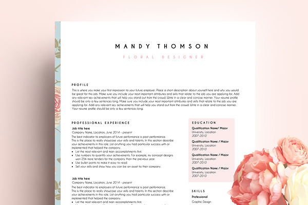 creative resume template word floral