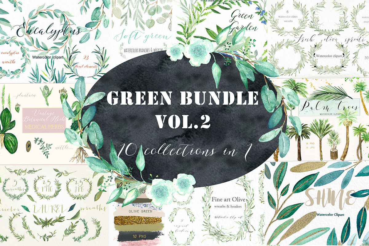  Green Bundle. vol.2. Watercolor  in Illustrations - product preview 8
