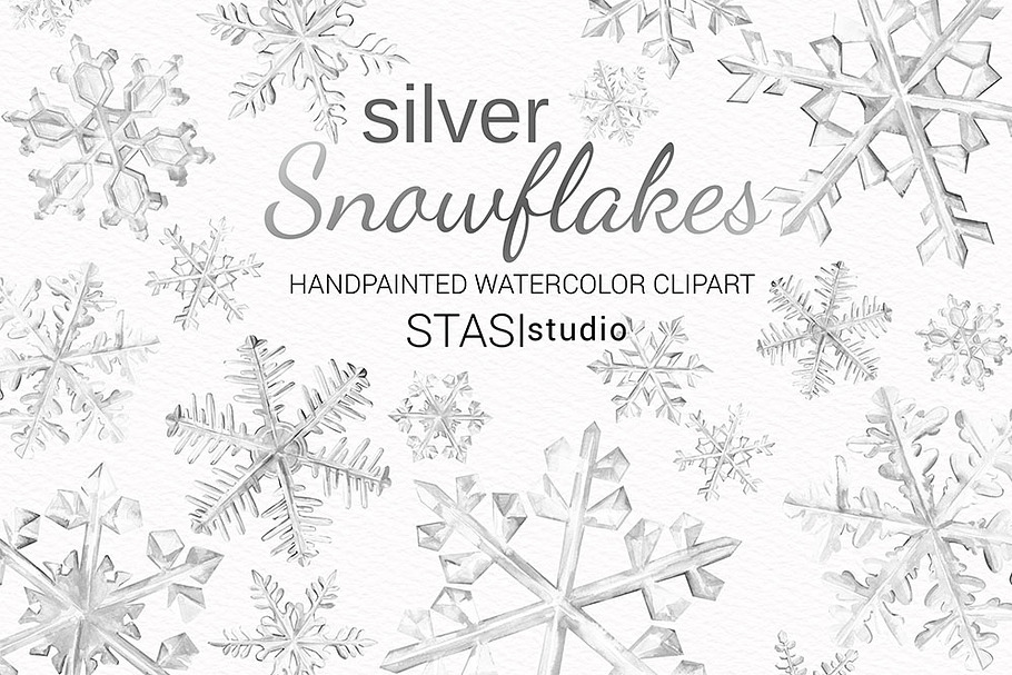 Snowflakes Watercolor Clipart in Illustrations - product preview 8