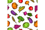 Harvest seamless pattern. Autumn illustration with seasonal fruits and vegetables