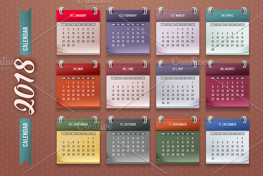 Calendar 2018. Vector. in Stationery Templates - product preview 8