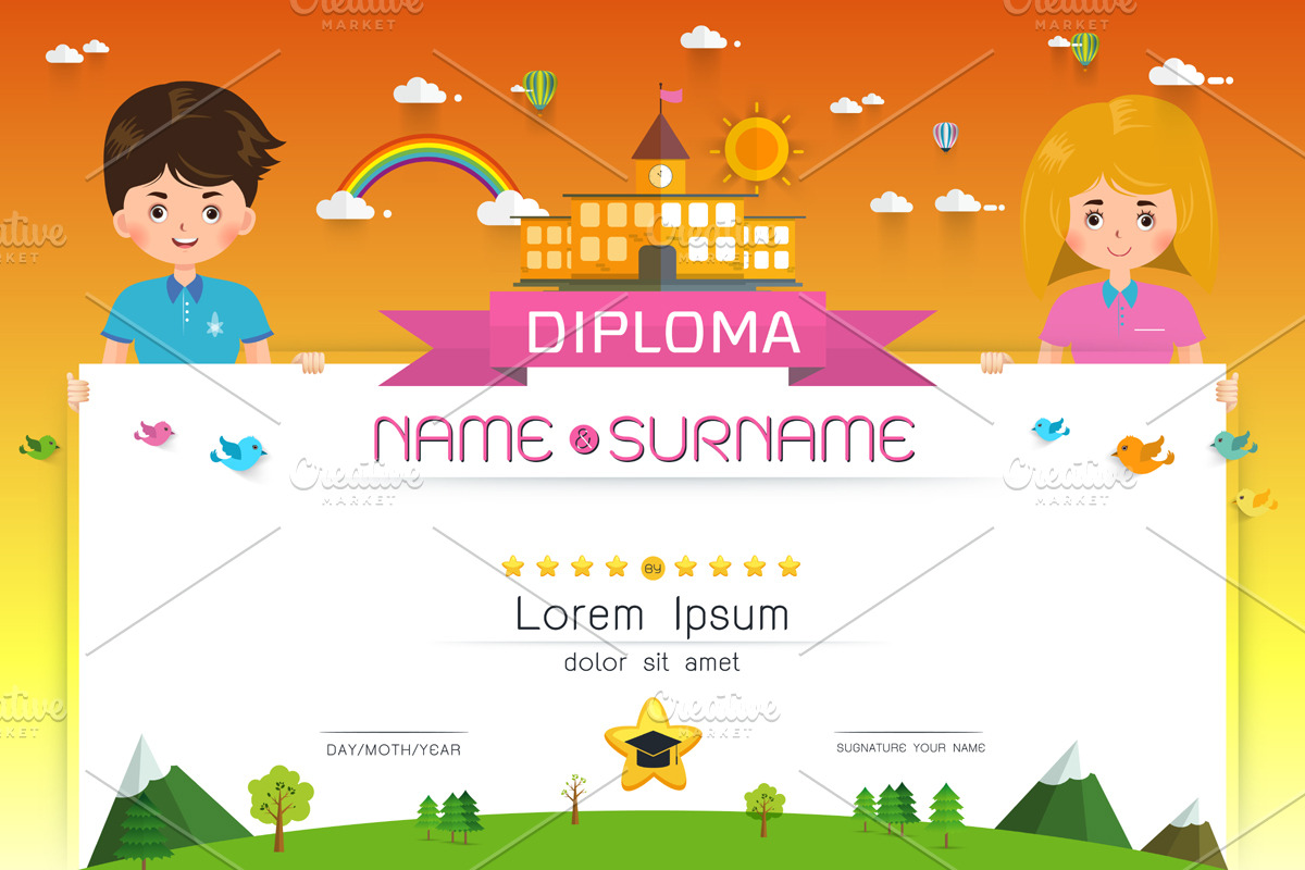Certificate kids diploma in Card Templates - product preview 8