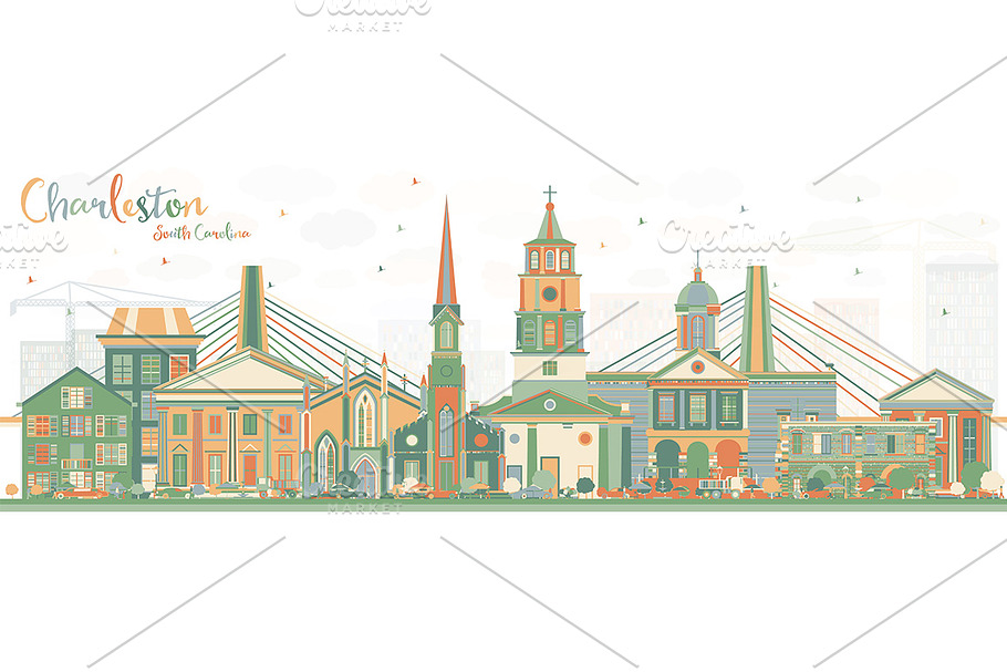 Charleston South Carolina Skyline in Illustrations - product preview 8