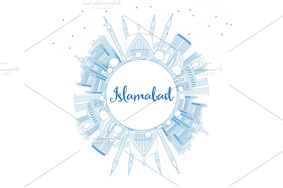 Outline Islamabad Skyline in Illustrations - product preview 8