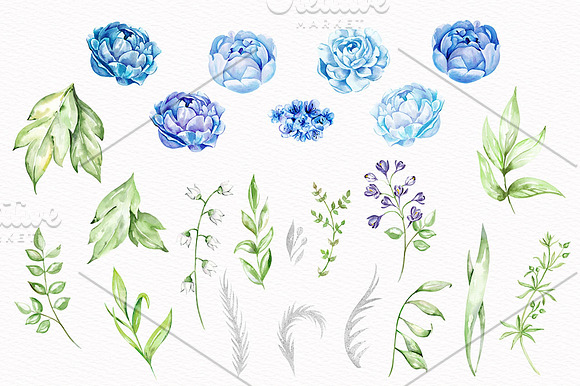 Blue Watercolor Flowers Clipart in Illustrations - product preview 1