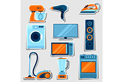 Set of home appliances. Household items for sale and shopping advertising design