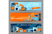 Banners with home appliances. Household items for sale and shopping advertising poster