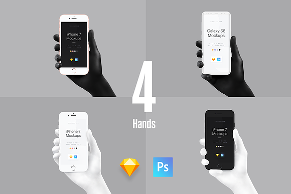 Black & White Mockup Hands in Mobile & Web Mockups - product preview 1