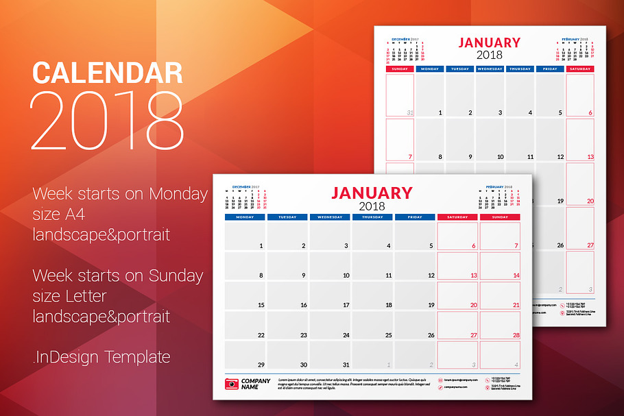 Monthly Planner 2018 in Stationery Templates - product preview 8