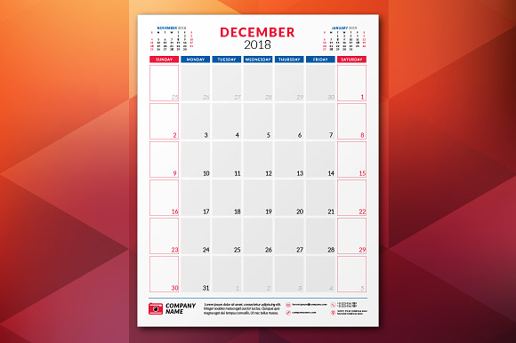 Monthly Planner 2018 in Stationery Templates - product preview 4