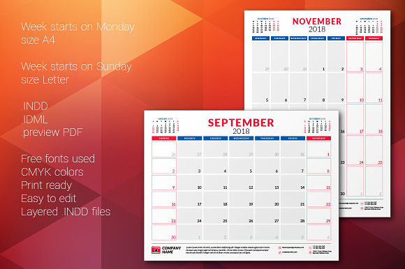 Monthly Planner 2018 in Stationery Templates - product preview 5